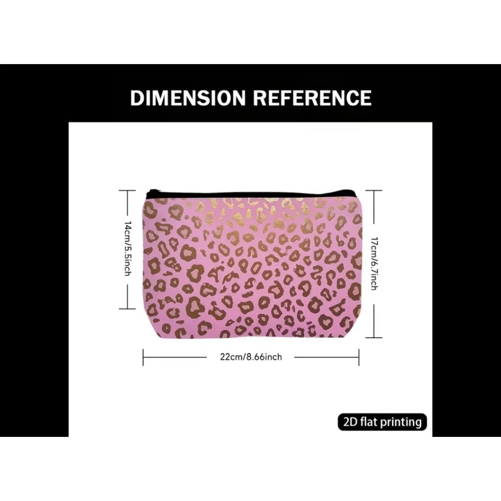 Women's Pink Gold Leopard Print Cosmetic Bag One Size